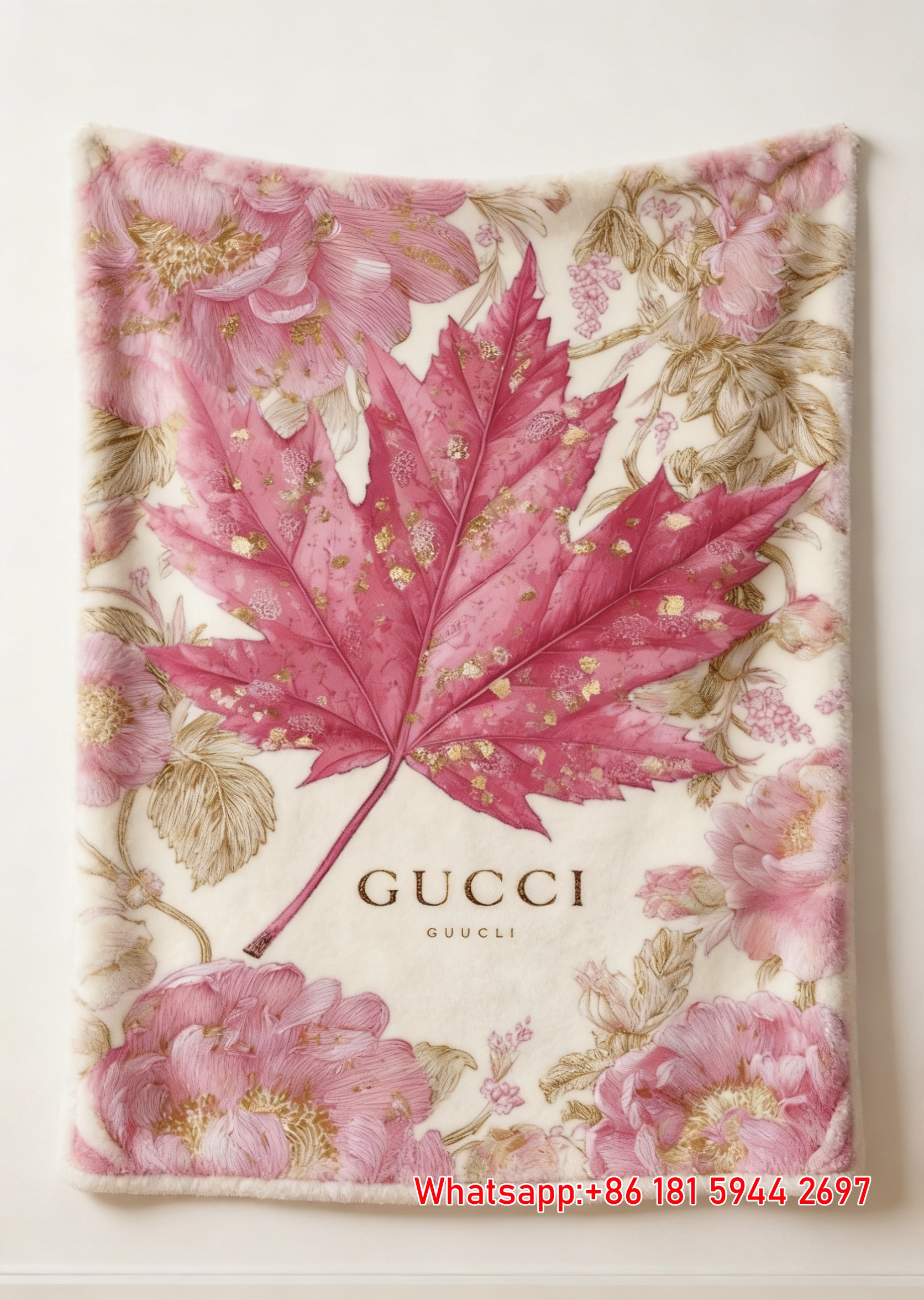 Pink Maple Leaf Tapestry Gucci Floral Foliage Art throw blankets IMG_2787